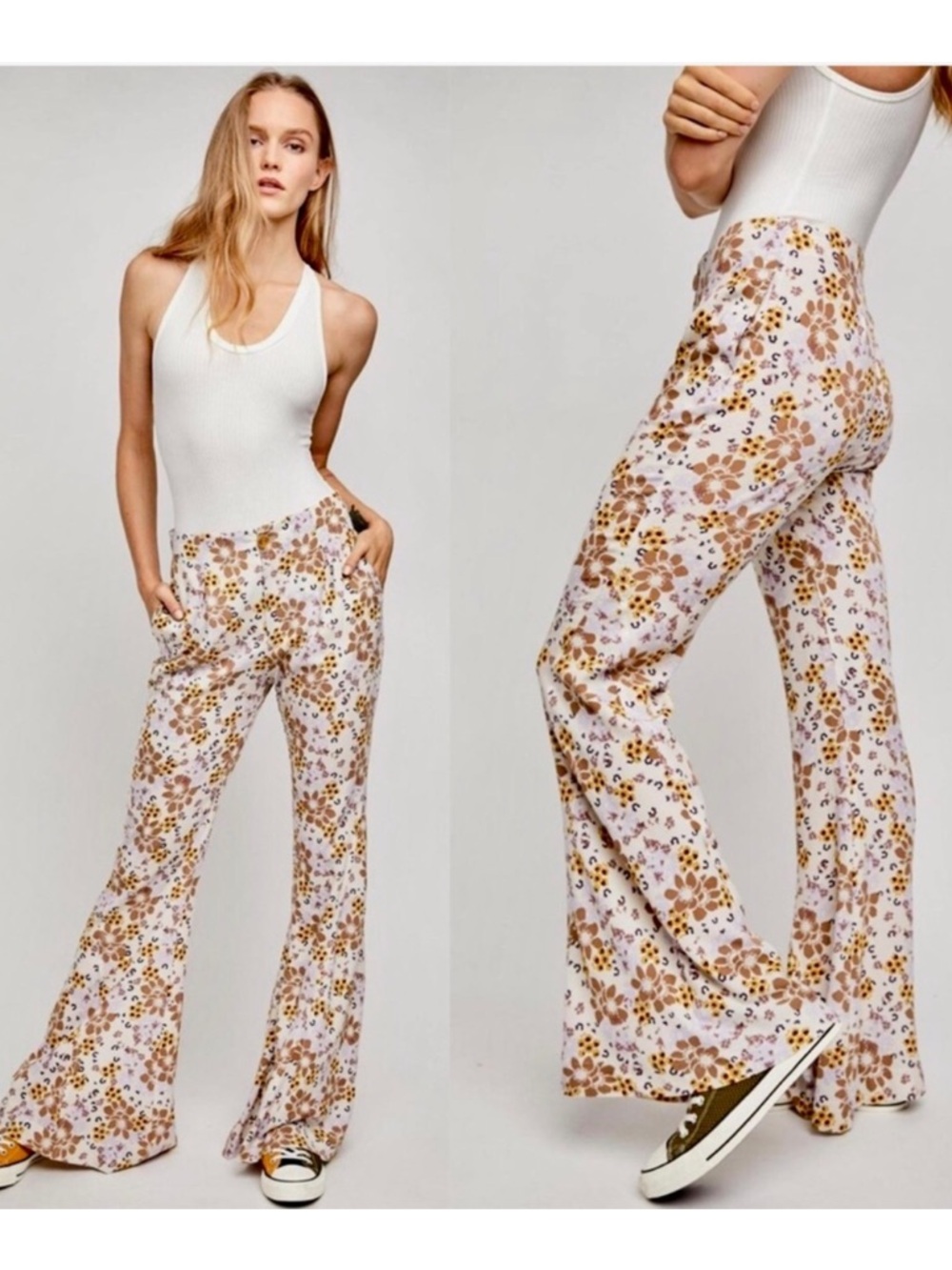 Free People Can't Take My Eyes Off You Floral Flare Pant Size Medium Lightweight
